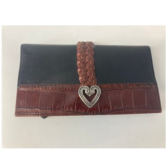 BRIGHTON MEDIUM BLACK, BROWN ANIMAL PRINT LEATHER WALET - Picture 1 of 10